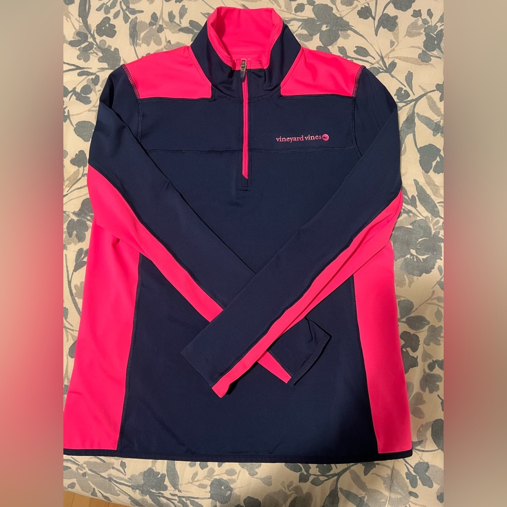 VINEYARD VINES WOMENS PERFORMANCE QUARTER ZIP LARGE NAVY HOT PINK